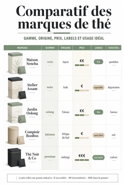 Comparatif de la meilleure marque de thé avec critères de choix et marques recommandées