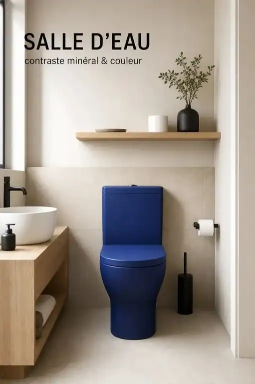 Toilette coloré design dans une petite salle d'eau contemporaine