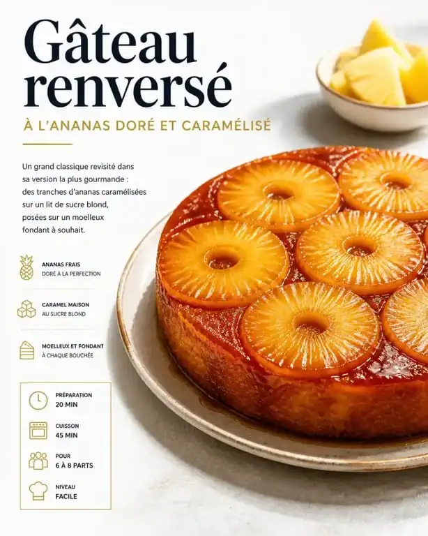 Gâteau renversé à l'ananas, une recette de dessert gourmand et exotique.