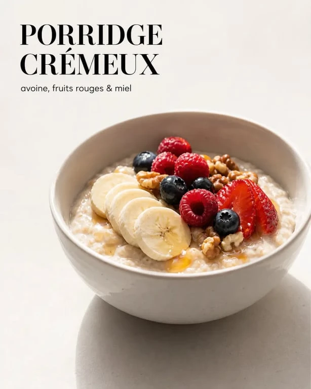 Recette de porridge crémeux à l’avoine avec banane, fruits rouges et noix