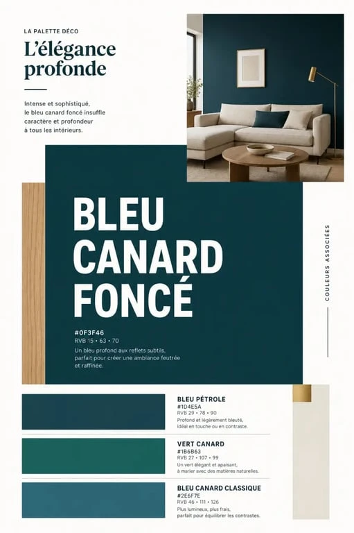 Bleu canard foncé en nuancier déco avec associations de couleurs et ambiance intérieure