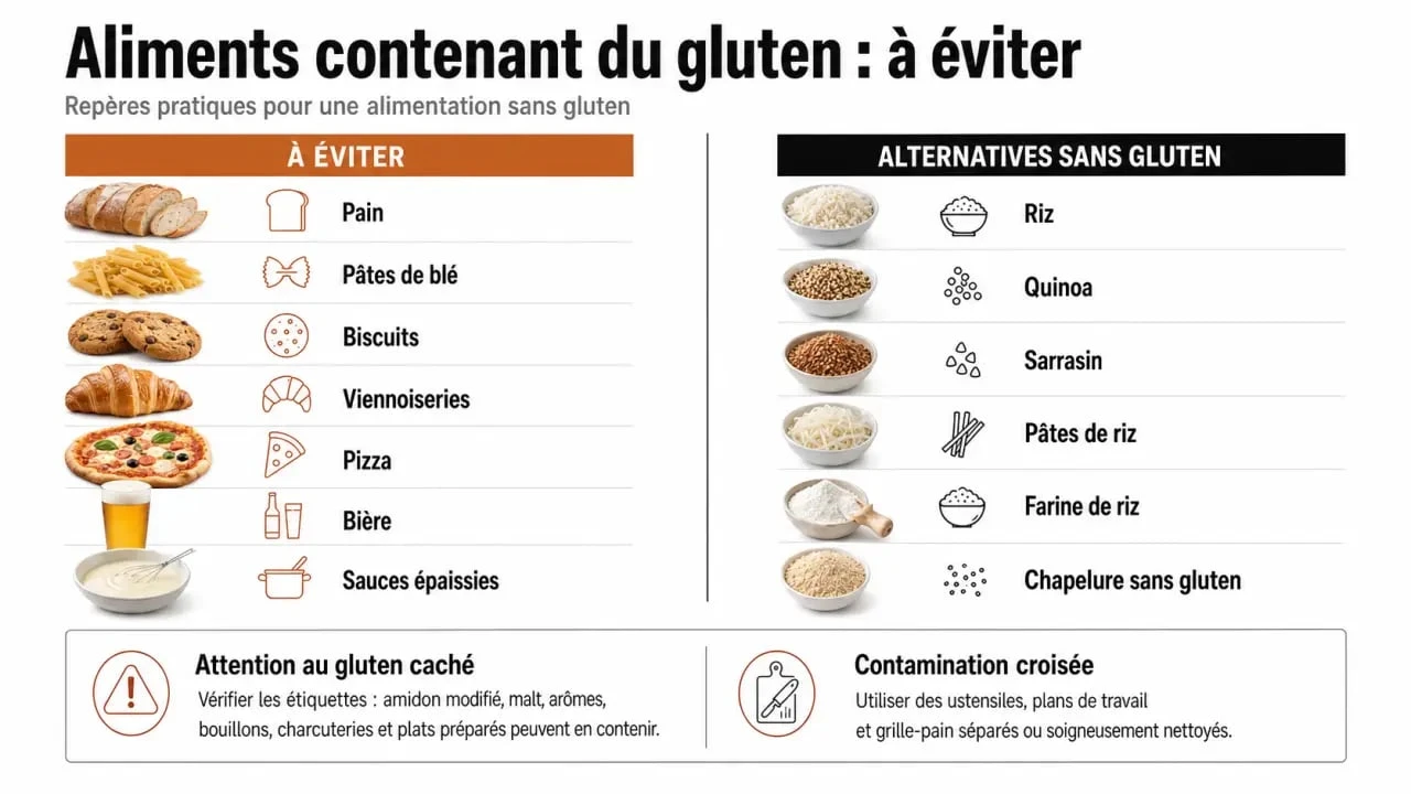 Infographie sur les gluten aliments a eviter et les alternatives sans gluten
