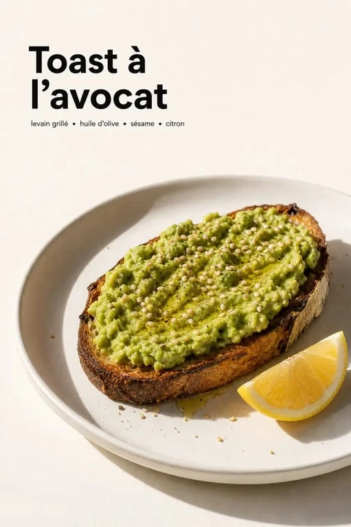 Recettes toast avocat sur pain grillé avec avocat, graines et citron