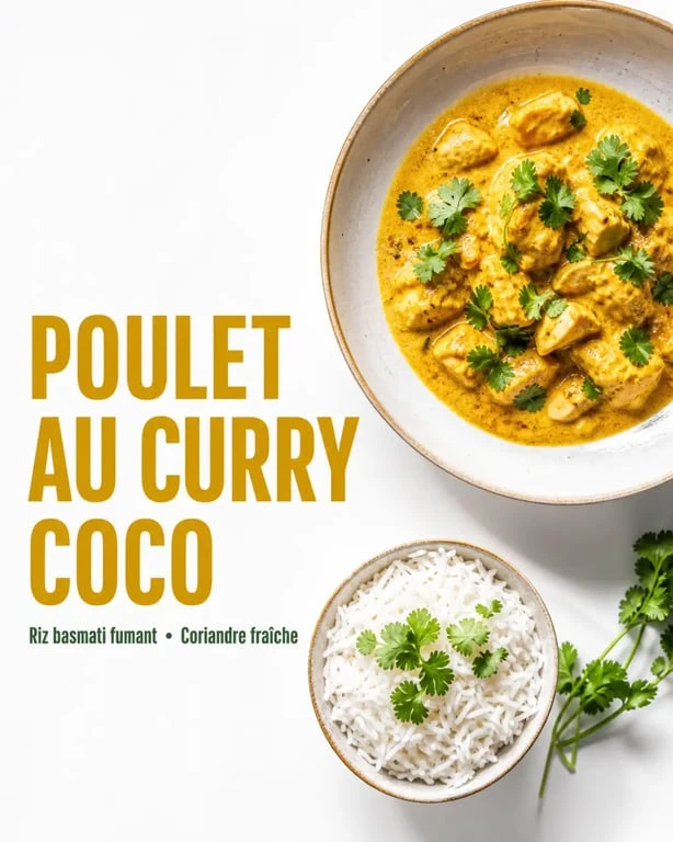 Plat à base de poulet : curry onctueux au lait de coco et coriandre fraîche