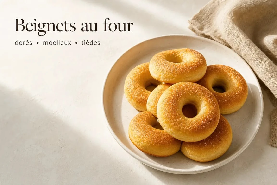 Recette des beignets au four dorés et moelleux sur une assiette blanche