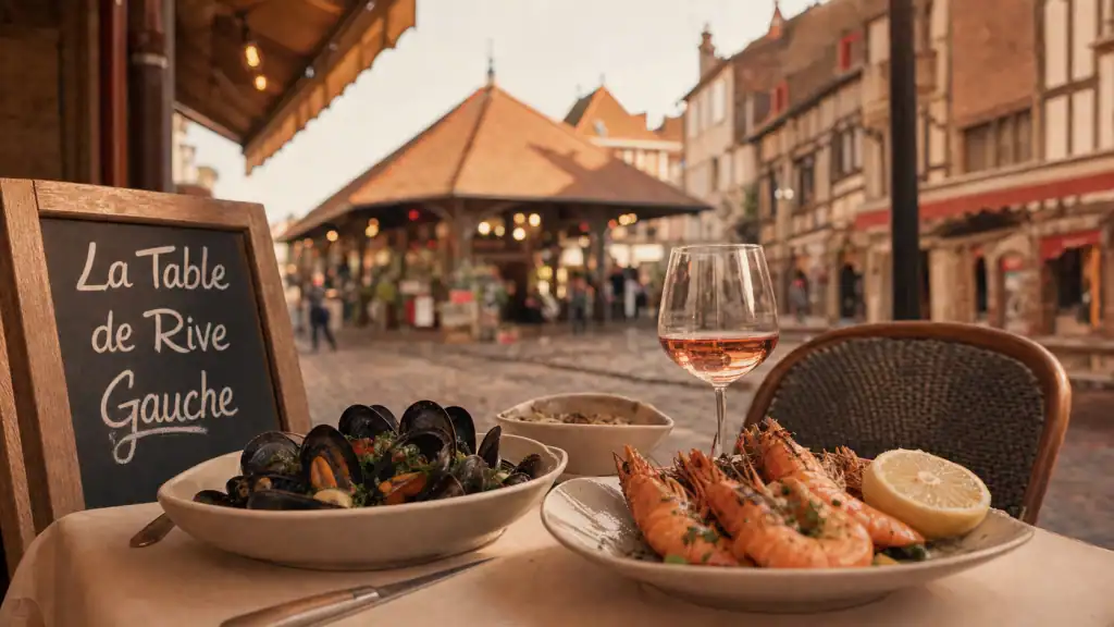 La table de rive gauche à Sérignan : terrasse avec moules et gambas, menu Pitchou 9€