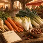 Légumes de saison janvier au marché : carottes, poireaux, panais