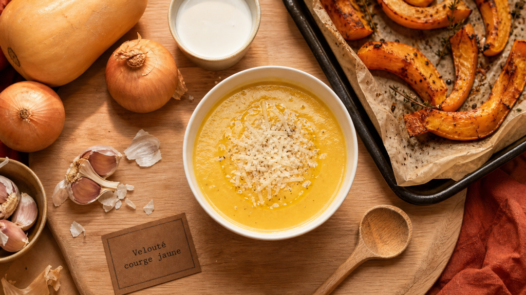 Recette courge jaune : velouté onctueux au four