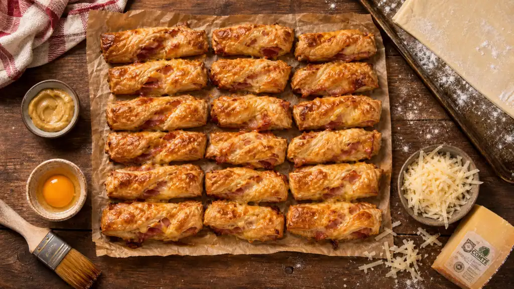 Recette feuilleté salé jambon-fromage doré, feuilletage croustillant