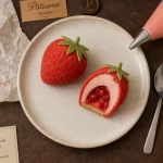 Trompe l oeil fraise : coque velours rouge et cœur crémeux