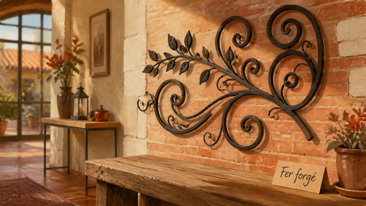 Décoration fer forgé intérieur en fer noir ajouré dans une entrée