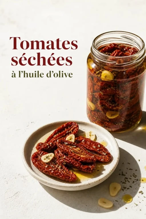 Recette tomate séchée recette italienne dans un bocal à l’huile d’olive, photo culinaire appétissante