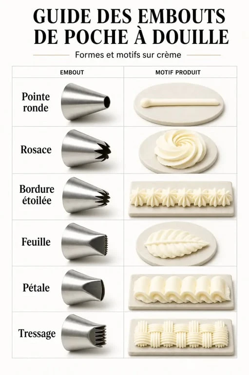 Embout poche à douille : comparatif visuel des formes et des motifs obtenus