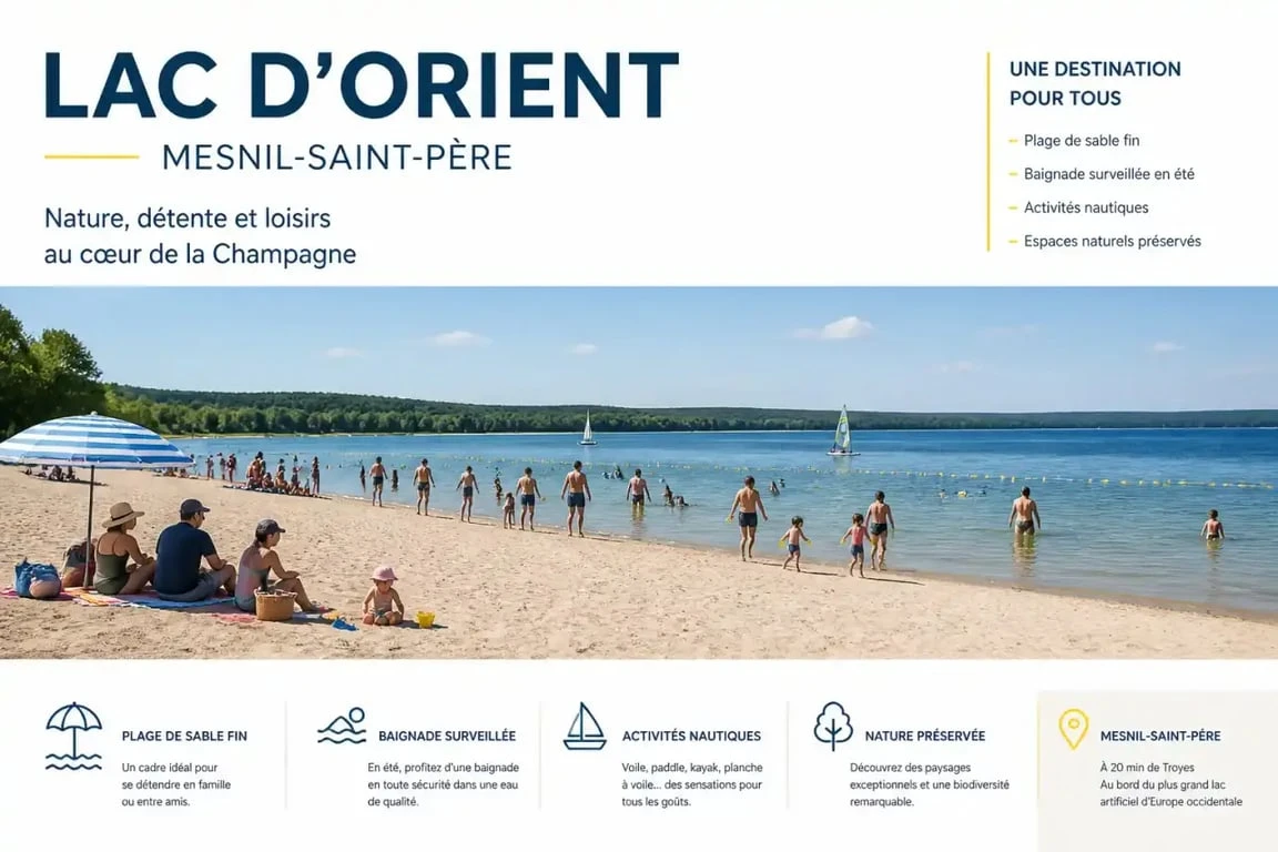 Plage du Lac d'Orient à Mesnil-Saint-Père, destination idéale pour une journée de baignade en famille
