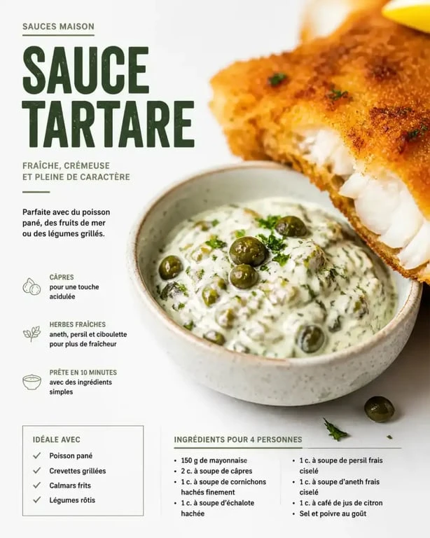 Sauce tartare maison pour accompagner du poisson pané