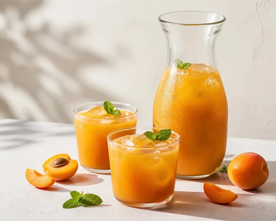 Jus d abricot maison servi frais en carafe et en verres