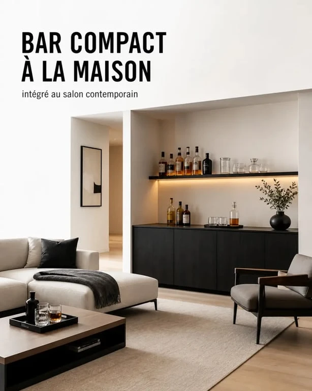 Bar à la maison compact et élégant intégré dans un salon contemporain