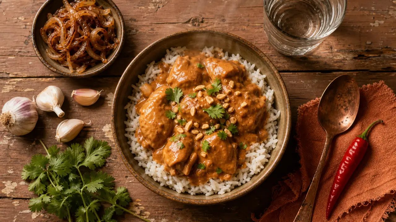 Met africain : bol de mafé de poulet sauce arachide