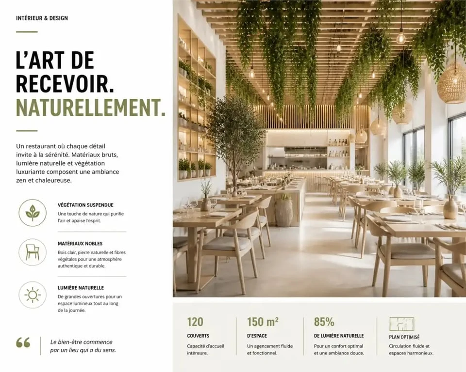 Ambiance d'un restaurant healthy moderne et végétalisé