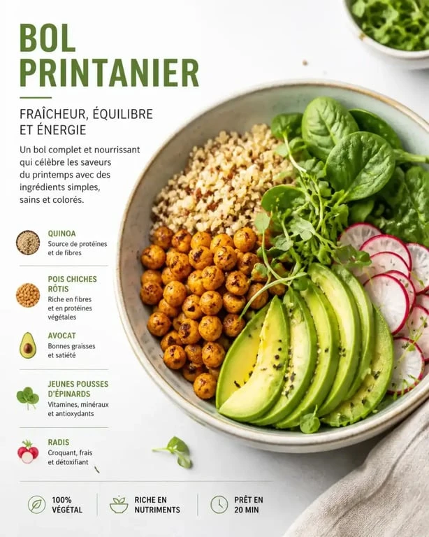 Recette de bol printanier healthy avec quinoa et avocat