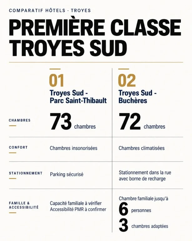 Comparaison des hôtels Première Classe à Troyes : Parc Saint-Thibault et Buchères