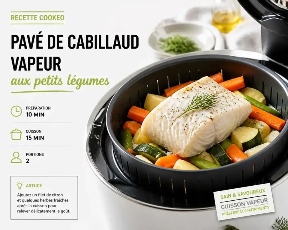Recette de pavé de cabillaud vapeur au Cookeo avec légumes frais