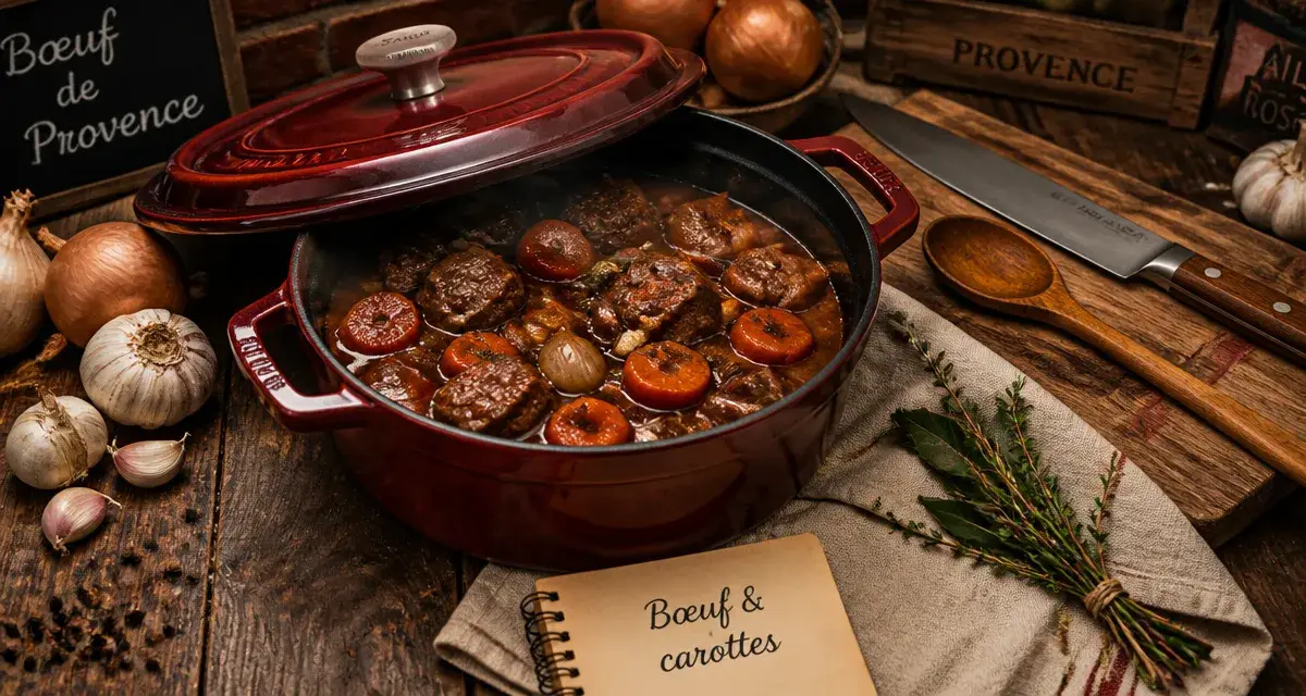 Plats mijotés cocotte : bœuf fondant et carottes en sauce