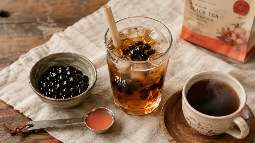Bubble tea maison : thé noir, perles moelleuses et sucre dosé pour 30 cl