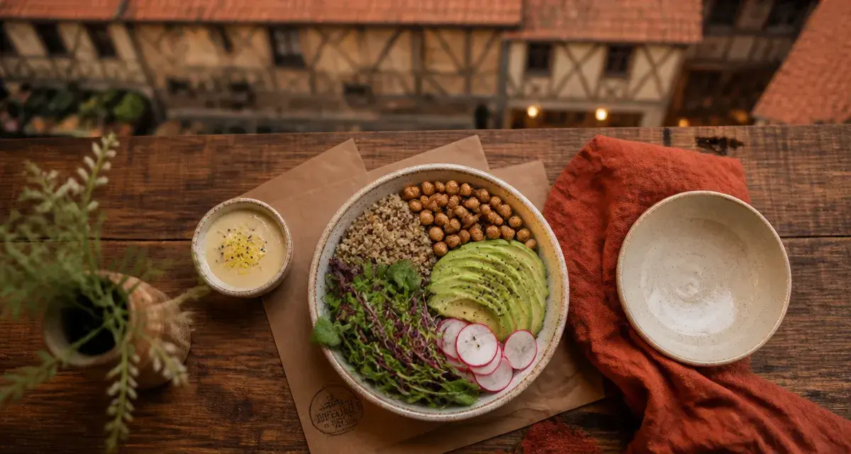 Restaurant healthy : bowl printanier quinoa avocat tahini citron