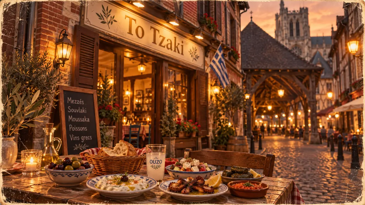Restaurant grec troyes To Tzaki dans une ruelle pavée de Vauluisant