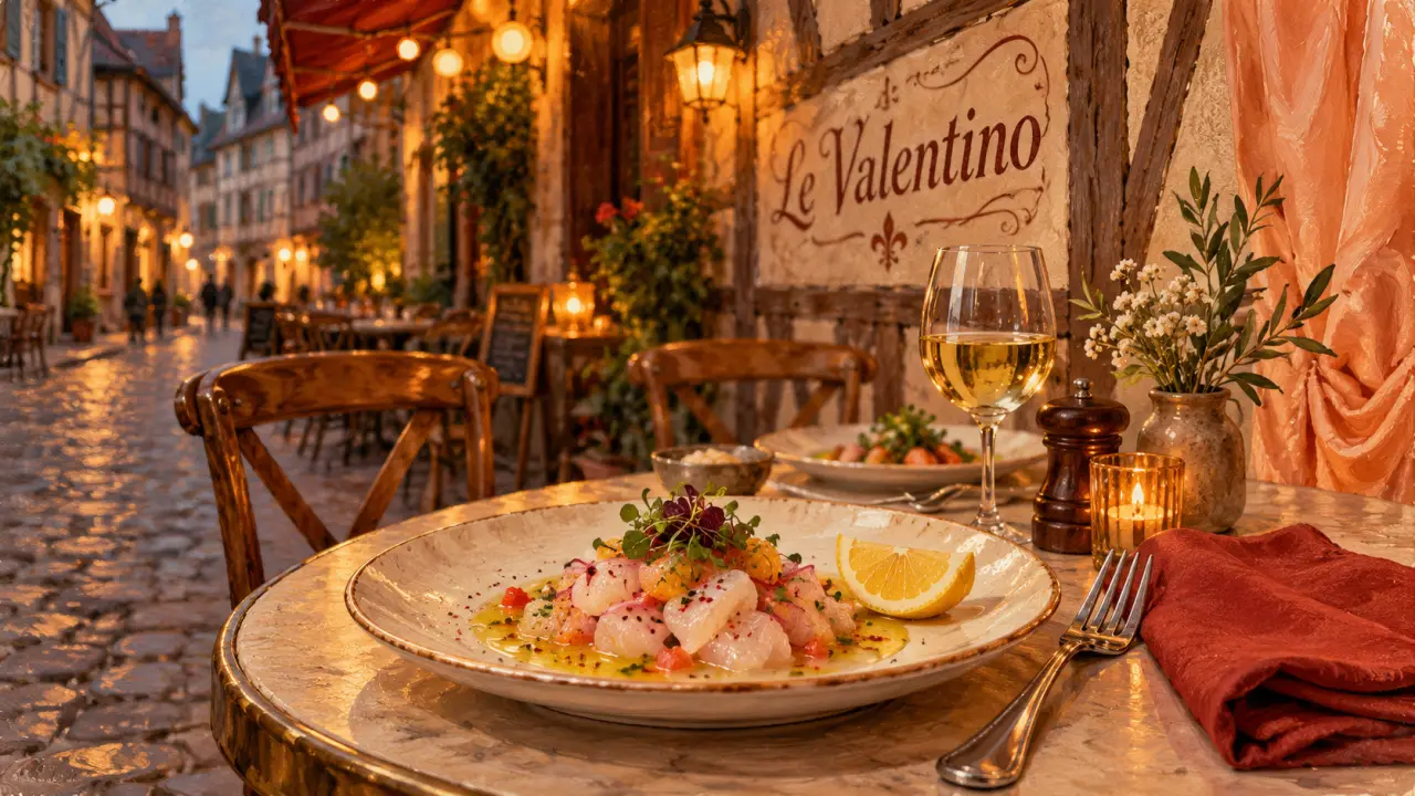 restaurant le valentino troyes : table dressée en ruelle pavée